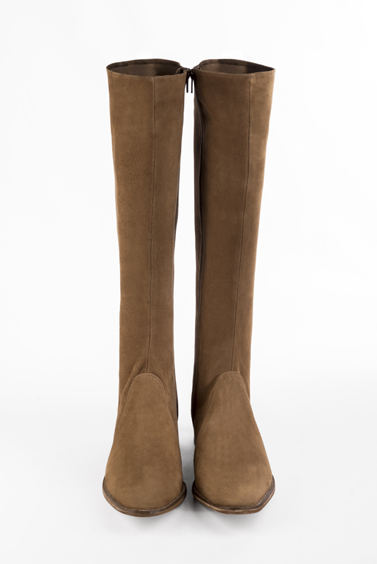 Camel beige women's elegant sneakers. Round toe. Low leather soles. Top view - Florence KOOIJMAN